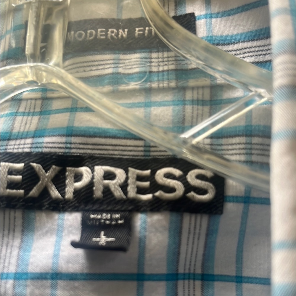 Express Men's Blue Plaid Shirt - Picture 3 of 4